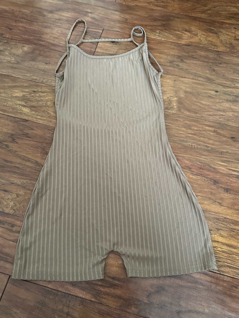SHEIN Tan Ribbed Spaghetti-Strap Romper Jumpsuit